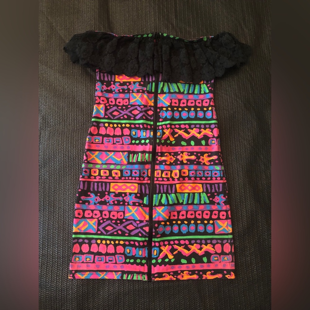 90s Ruffle Lace Strapless Dress